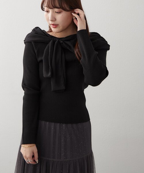 Another Branch olive des olive（アナザーブランチオリーブデオリーブ）の「【レディライクなきこなしに】ジョーゼットオフショルプルオーバー（ニット/セーター・レディース・サックスブルー/ブラック/アイボリー・FREE）」の3枚目の写真