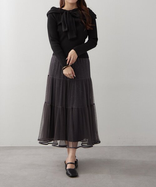 Another Branch olive des olive（アナザーブランチオリーブデオリーブ）の「【レディライクなきこなしに】ジョーゼットオフショルプルオーバー（ニット/セーター・レディース・サックスブルー/ブラック/アイボリー・FREE）」の4枚目の写真