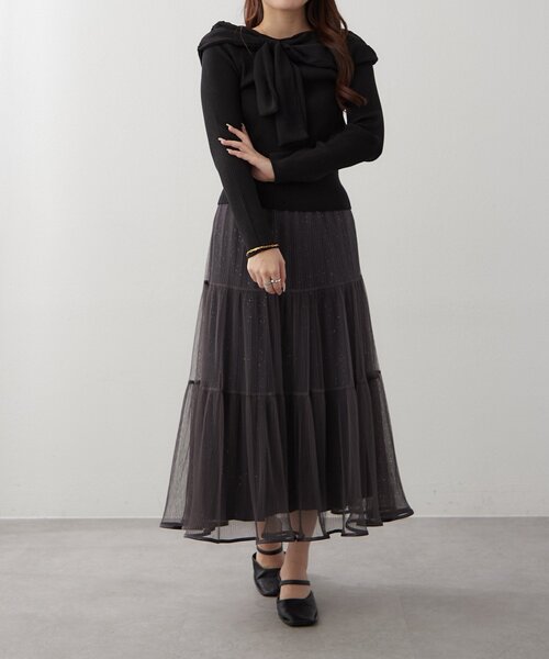 Another Branch olive des olive（アナザーブランチオリーブデオリーブ）の「【レディライクなきこなしに】ジョーゼットオフショルプルオーバー（ニット/セーター・レディース・サックスブルー/ブラック/アイボリー・FREE）」の5枚目の写真