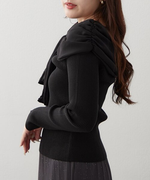 Another Branch olive des olive（アナザーブランチオリーブデオリーブ）の「【レディライクなきこなしに】ジョーゼットオフショルプルオーバー（ニット/セーター・レディース・サックスブルー/ブラック/アイボリー・FREE）」の6枚目の写真