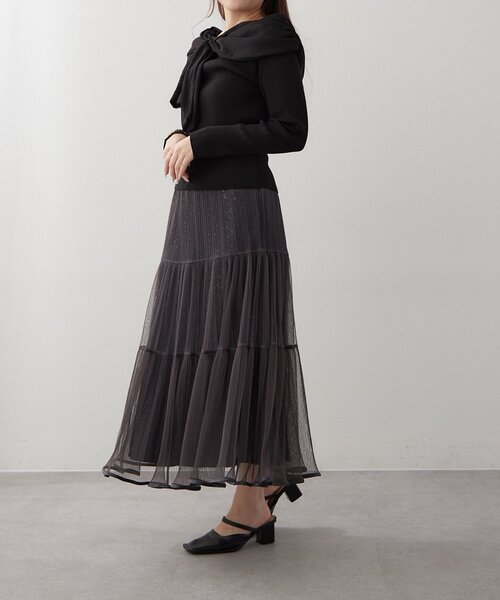 Another Branch olive des olive（アナザーブランチオリーブデオリーブ）の「【レディライクなきこなしに】ジョーゼットオフショルプルオーバー（ニット/セーター・レディース・サックスブルー/ブラック/アイボリー・FREE）」の7枚目の写真