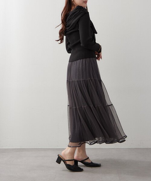 Another Branch olive des olive（アナザーブランチオリーブデオリーブ）の「【レディライクなきこなしに】ジョーゼットオフショルプルオーバー（ニット/セーター・レディース・サックスブルー/ブラック/アイボリー・FREE）」の9枚目の写真