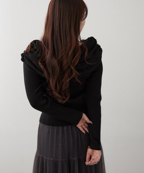 Another Branch olive des olive（アナザーブランチオリーブデオリーブ）の「【レディライクなきこなしに】ジョーゼットオフショルプルオーバー（ニット/セーター・レディース・サックスブルー/ブラック/アイボリー・FREE）」の10枚目の写真