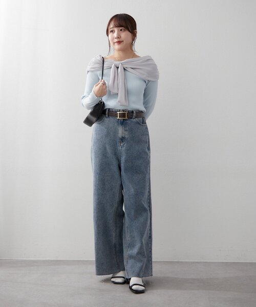 Another Branch olive des olive（アナザーブランチオリーブデオリーブ）の「【レディライクなきこなしに】ジョーゼットオフショルプルオーバー（ニット/セーター・レディース・サックスブルー/ブラック/アイボリー・FREE）」の14枚目の写真