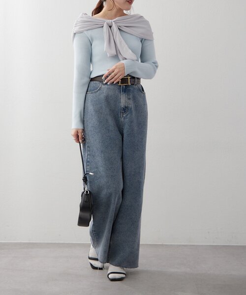 Another Branch olive des olive（アナザーブランチオリーブデオリーブ）の「【レディライクなきこなしに】ジョーゼットオフショルプルオーバー（ニット/セーター・レディース・サックスブルー/ブラック/アイボリー・FREE）」の19枚目の写真