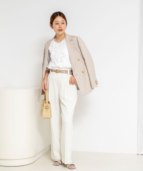NOLLEY’S(ノーリーズ)の「ウォッシャブルオトナサテンラッフルブラウス(シャツ/ブラウス・レディース・ホワイト/ダークネイビー・38/36)」の5枚目の写真