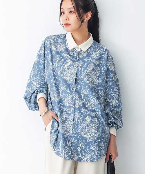 n'OrLABEL(ノアールレーベル)の「トワルドジュイ柄シャツ(シャツ/ブラウス・レディース・ブルー/アイボリー・FREE)」の3枚目の写真