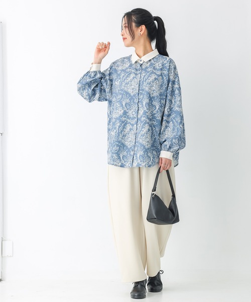 n'OrLABEL(ノアールレーベル)の「トワルドジュイ柄シャツ(シャツ/ブラウス・レディース・ブルー/アイボリー・FREE)」の5枚目の写真