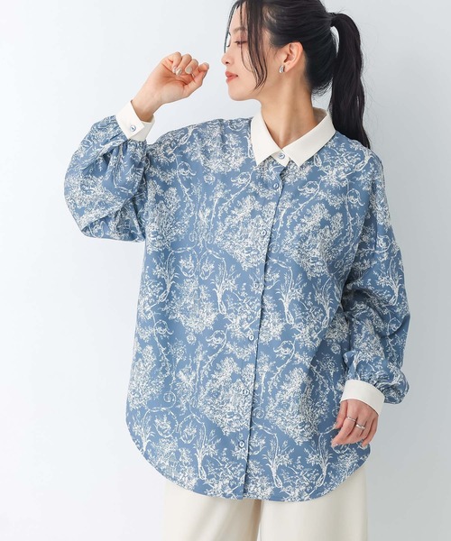 n'OrLABEL(ノアールレーベル)の「トワルドジュイ柄シャツ(シャツ/ブラウス・レディース・ブルー/アイボリー・FREE)」の4枚目の写真