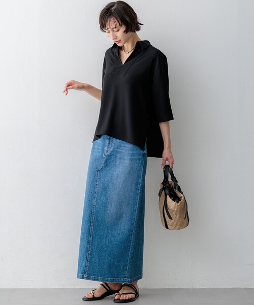 23区 L(ニジュウサンクオオキイサイズ)の「ストレッチジョーゼット スキッパー ブラウス(シャツ/ブラウス・レディース・ネイビー系/ダークブラウン系/ブラック系・44/46)」の12枚目の写真
