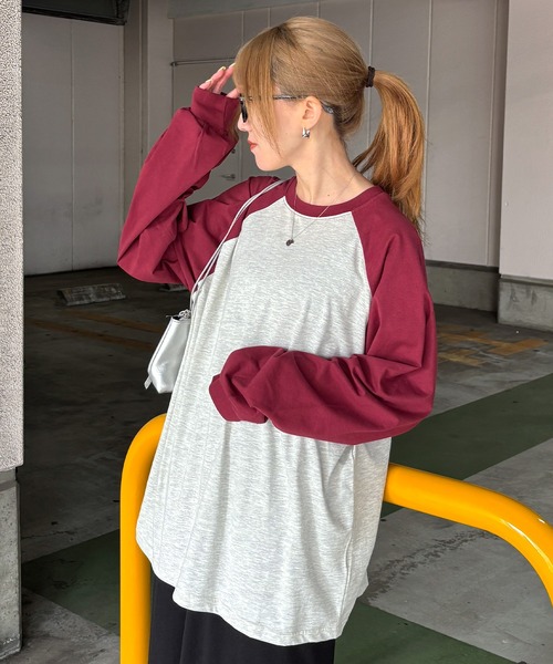 ISOOK(アイスー)の「【ISOOK / アイスー】オーバーサイズラグランTシャツ / ラグランスリーブ シンプルTシャツ ビッグシルエット ロンT 長袖 ルーズ 春トップス 春服 ZOZOTOWN限定(Tシャツ/カットソー・レディース・ネイビー/レッド/ブラック・FREE)」の15枚目の写真
