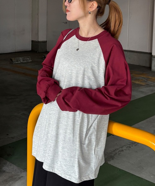 ISOOK(アイスー)の「【ISOOK / アイスー】オーバーサイズラグランTシャツ / ラグランスリーブ シンプルTシャツ ビッグシルエット ロンT 長袖 ルーズ 春トップス 春服 ZOZOTOWN限定(Tシャツ/カットソー・レディース・ネイビー/レッド/ブラック・FREE)」の17枚目の写真