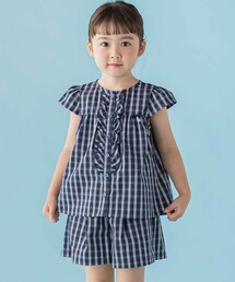 BeBe Petits Pois Vert | 【店舗限定】チェックブラウス＋ショートパンツセットアップ(95～150㎝)(セットアップ)