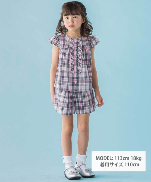 BeBe Petits Pois Vert（ベベプチポワヴェール）の「【店舗限定】チェックブラウス＋ショートパンツセットアップ(95～150㎝)（セットアップ・キッズ・ピンク系その他/ブルー系その他2・110cm/150cm/130cm/140cm/120cm/95cm/100cm）」の15枚目の写真
