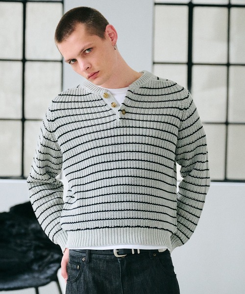 Regen Glanz(レーゲングランツ)の「henley neck design knit / ヘンリーネックデザインニット(ニット/セーター・メンズ・グレー/ネイビー・LARGE/MEDIUM/SMALL)」の12枚目の写真