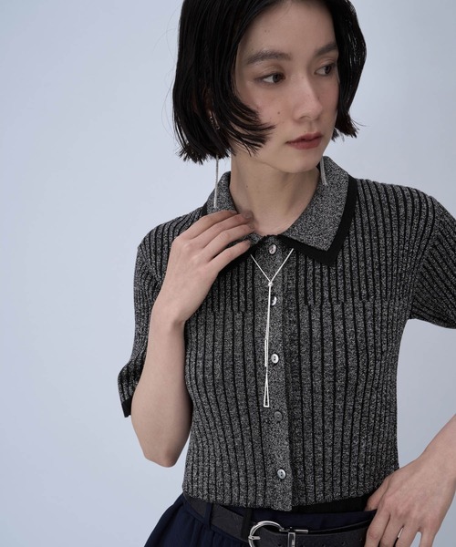 HARE（ハレ）の「ラメショートニットカーディガン(HARE)（カーディガン/ボレロ・レディース・パープル/ブラック・FREE）」の2枚目の写真