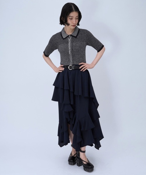 HARE（ハレ）の「ラメショートニットカーディガン(HARE)（カーディガン/ボレロ・レディース・パープル/ブラック・FREE）」の3枚目の写真