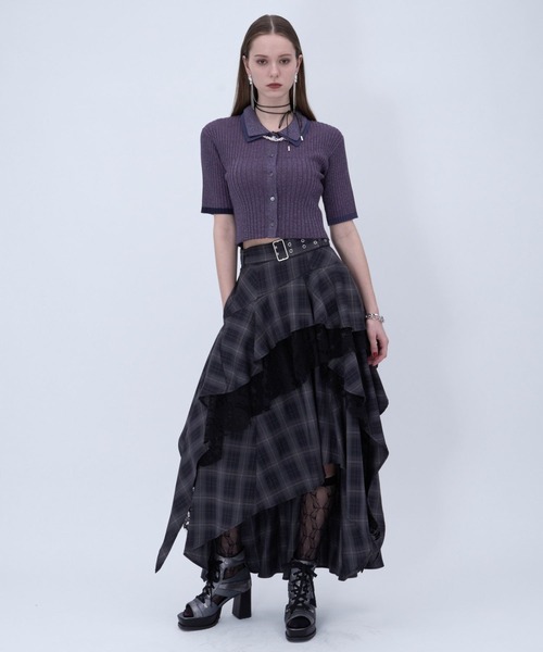 HARE（ハレ）の「ラメショートニットカーディガン(HARE)（カーディガン/ボレロ・レディース・パープル/ブラック・FREE）」の4枚目の写真