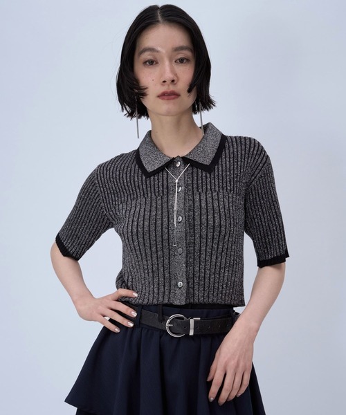 HARE（ハレ）の「ラメショートニットカーディガン(HARE)（カーディガン/ボレロ・レディース・パープル/ブラック・FREE）」の5枚目の写真