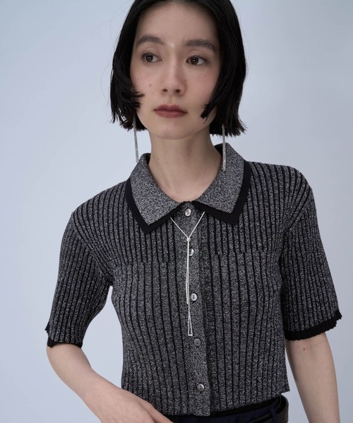 HARE（ハレ）の「ラメショートニットカーディガン(HARE)（カーディガン/ボレロ・レディース・パープル/ブラック・FREE）」の8枚目の写真