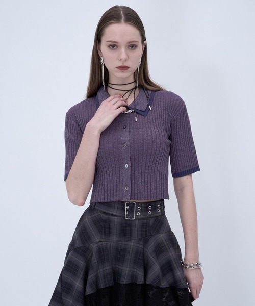 HARE（ハレ）の「ラメショートニットカーディガン(HARE)（カーディガン/ボレロ・レディース・パープル/ブラック・FREE）」の9枚目の写真