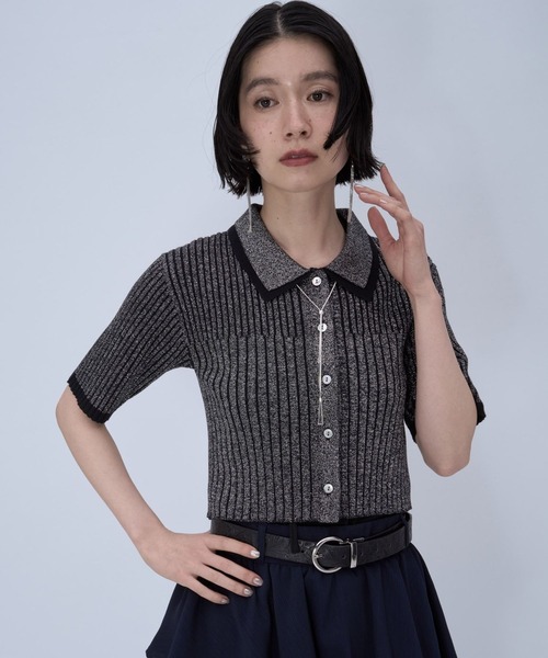 HARE（ハレ）の「ラメショートニットカーディガン(HARE)（カーディガン/ボレロ・レディース・パープル/ブラック・FREE）」の7枚目の写真