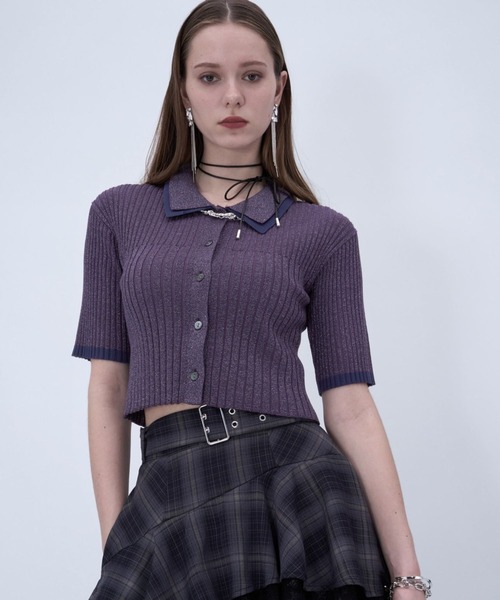 HARE（ハレ）の「ラメショートニットカーディガン(HARE)（カーディガン/ボレロ・レディース・パープル/ブラック・FREE）」の10枚目の写真