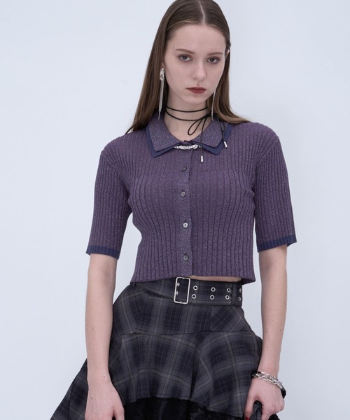 HARE（ハレ）の「ラメショートニットカーディガン(HARE)（カーディガン/ボレロ・レディース・パープル/ブラック・FREE）」の11枚目の写真