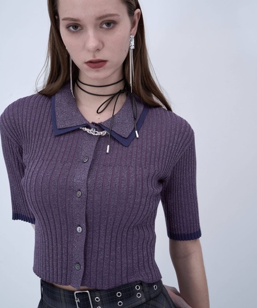 HARE（ハレ）の「ラメショートニットカーディガン(HARE)（カーディガン/ボレロ・レディース・パープル/ブラック・FREE）」の12枚目の写真