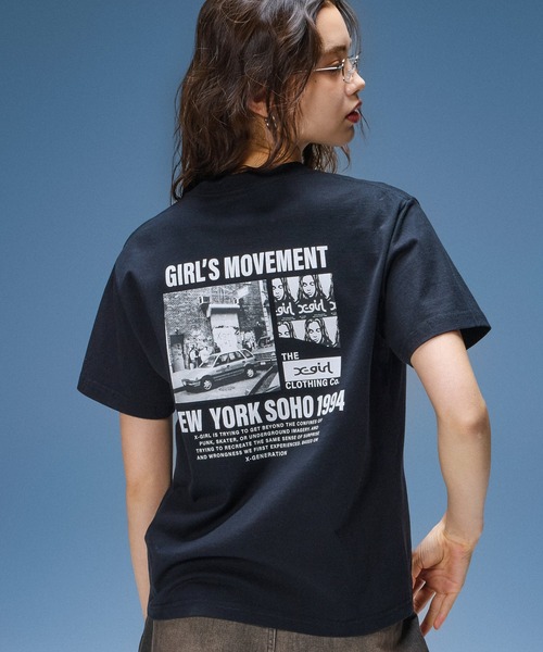 X-girl(エックスガール)の「X-girl HISTORY S/S TEE(Tシャツ/カットソー・レディース・ブラック/ホワイト・S/M/L)」の1枚目の写真