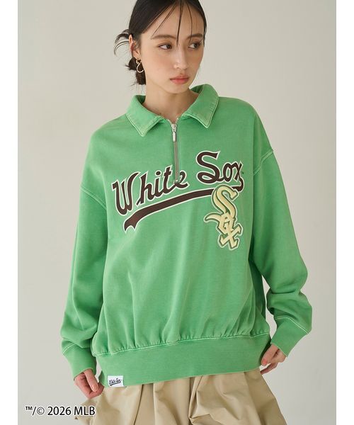 SNIDEL（スナイデル）の「【MLB】Sustainableハーフジップスウェット（スウェット・レディース・グレー/ピンク/グリーン・F）」の2枚目の写真