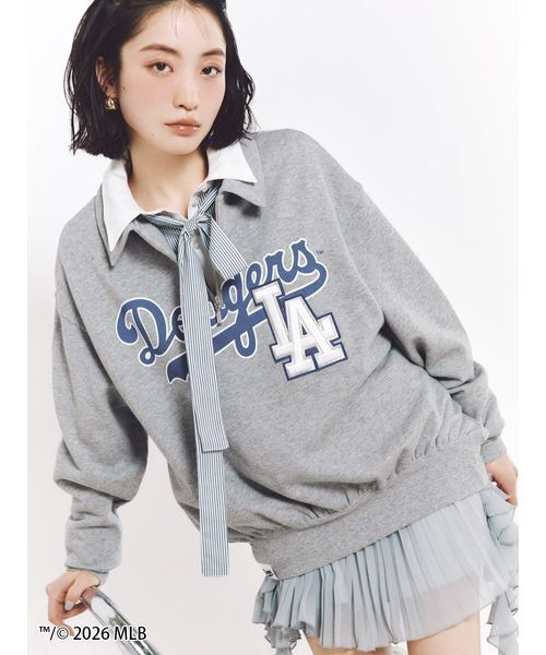 SNIDEL（スナイデル）の「【MLB】Sustainableハーフジップスウェット（スウェット・レディース・グレー/ピンク/グリーン・F）」の6枚目の写真