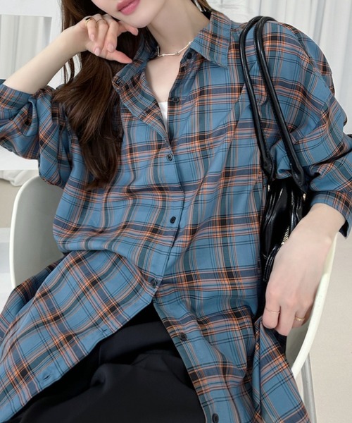 Ada.(エイダ)の「2WAY チェック/ストライプ シアー シャツ(シャツ/ブラウス・レディース・ブルー/ブラック/グリーン・FREE)」の15枚目の写真