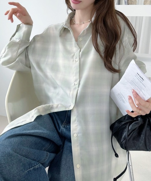 Ada.(エイダ)の「2WAY チェック/ストライプ シアー シャツ(シャツ/ブラウス・レディース・ブルー/ブラック/グリーン・FREE)」の21枚目の写真