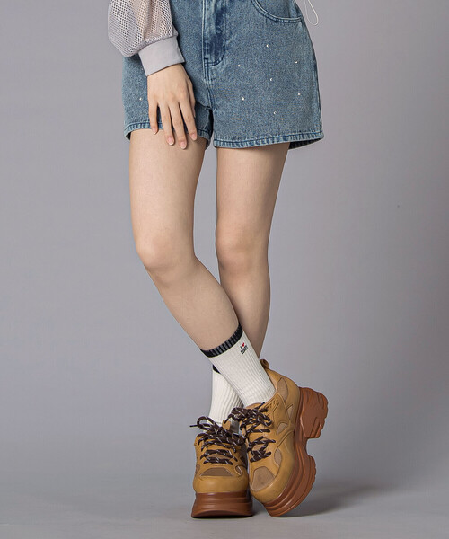 ZIDDY（ジディ）の「【日本製】ハートロゴ刺しゅうソックス(19~24cm)（ソックス/靴下・キッズ・ブラック/オフホワイト・24.0cm/21.0cm）」の9枚目の写真