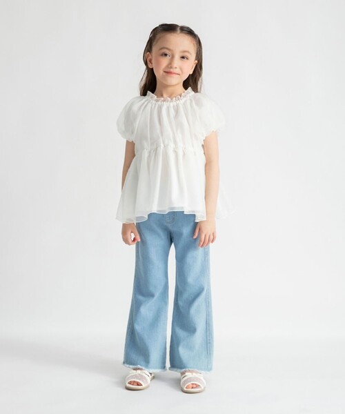 BRANSHES(ブランシェス)の「【プチレディ】オーガンジーパフスリーブトップス(シャツ/ブラウス・キッズ・アイボリー/ラベンダー・150/120/130/140/110/100)」の3枚目の写真