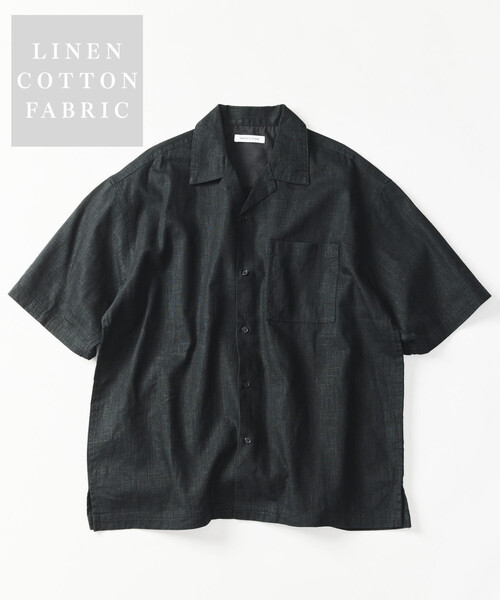 セール】LINEN COTTON OPEN COLLAR SS SHIRT/リネンコットン オープン