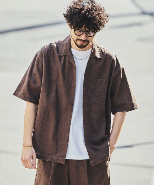 FREAK'S STORE(フリークスストア)の「LINEN COTTON OPEN COLLAR SS SHIRT/リネンコットン オープンカラーショートスリーブ シャツ【セットアップ対応】(シャツ/ブラウス・メンズ・ホワイト/ブラウン/ダークブラウン/ベージュ/チャコールグレー/ブラック/ネイビー/オフホワイト・MEDIUM/LARGE)」の19枚目の写真