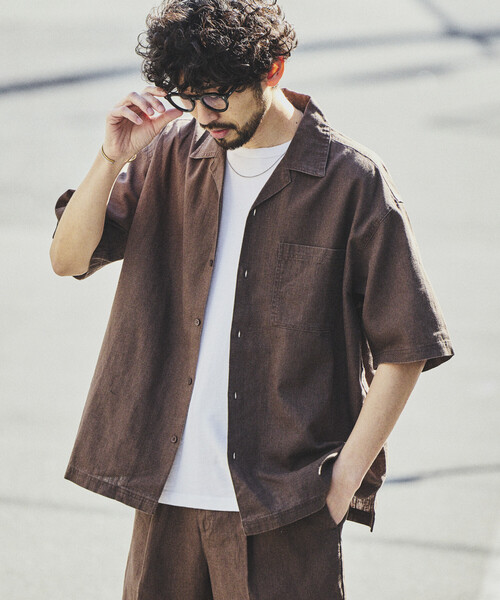 セール】LINEN COTTON OPEN COLLAR SS SHIRT/リネンコットン オープン セール】LINEN COTTON OPEN COLLAR SS SHIRT/リネンコットン オープン