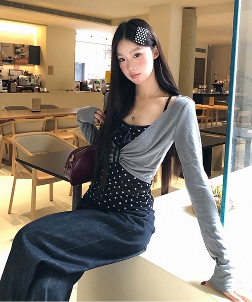 AsheKsha(アシクシャ)の「グレー×黒ドットトップス(Tシャツ/カットソー・レディース・グレー・M)」の14枚目の写真
