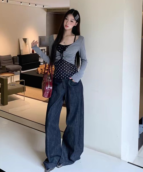 AsheKsha(アシクシャ)の「グレー×黒ドットトップス(Tシャツ/カットソー・レディース・グレー・M)」の8枚目の写真