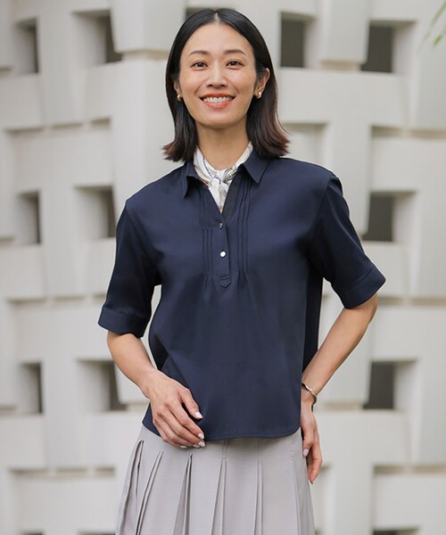 J.PRESS Ladies(J.プレス レディス)の「ドライコットン ポロ カットソー(Tシャツ/カットソー・レディース・ネイビー系/グレー系/ホワイト系・SMALL)」の3枚目の写真