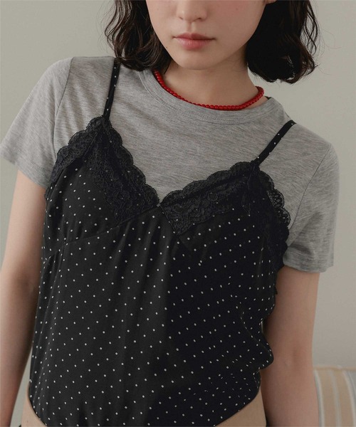 miette(ミエット)の「レース付きキャミソールミニ丈ワンピース(ワンピース・レディース・ブラック/ブラウン/オフホワイト/ネイビー・FREE)」の14枚目の写真