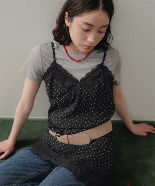miette(ミエット)の「レース付きキャミソールミニ丈ワンピース(ワンピース・レディース・ブラック/ブラウン/オフホワイト/ネイビー・FREE)」の15枚目の写真