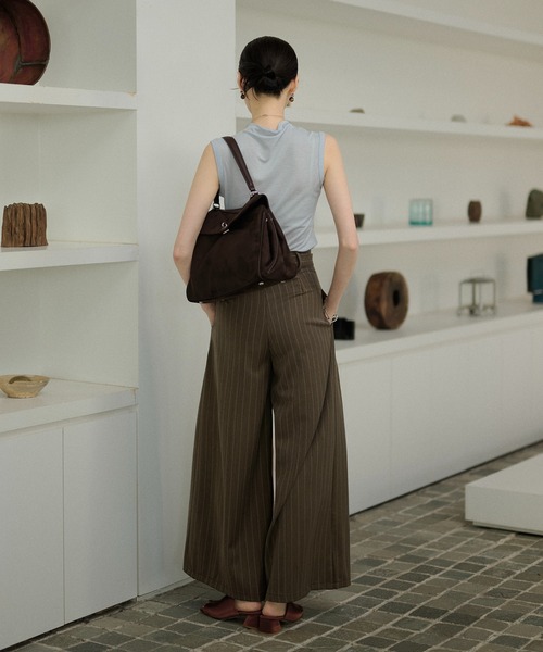 LAULEN(ローレン)の「tuck stripe wide pants /タックストライプワイドパンツ(スラックス・レディース・アイボリー/ブラウン/チャコールグレー・S/M)」の13枚目の写真