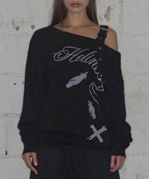 FANCY CLUB(ファンシークラブ)の「【FANCY CLUB】ONE-SHOULDER BUCKLE SWEATSHIRT / 【ファンシークラブ】ワンショルダーバックルスウェットシャツ(スウェット・レディース・ブラック/グレー・ONE SIZE)」の4枚目の写真