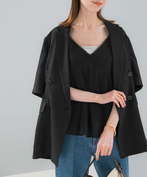 URBAN RESEARCH ROSSO WOMEN(アーバンリサーチ ロッソ)の「リネン混レイヤードレースキャミソール(キャミソール・レディース・ホワイト/ブラック・FREE)」の1枚目の写真