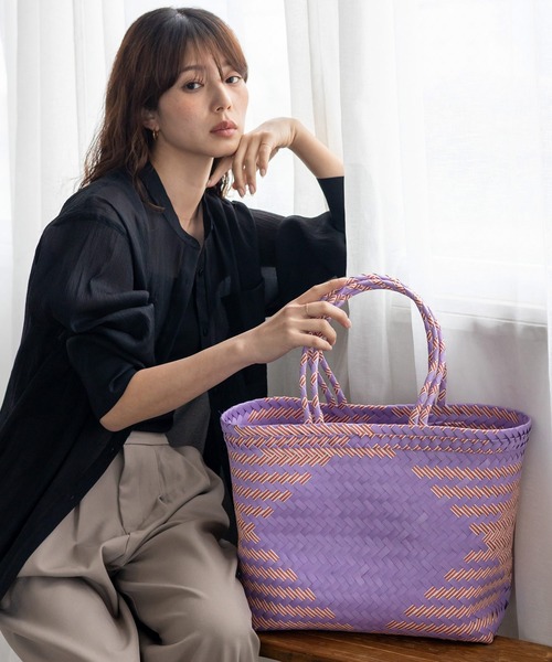VitaFelice(ヴィータフェリーチェ)の「パサールバッグミックス(L) メルカド(かごバッグ・レディース・グリーン系/オレンジ/イエロー×グレー/ブルー系/パープル・FREE)」の4枚目の写真