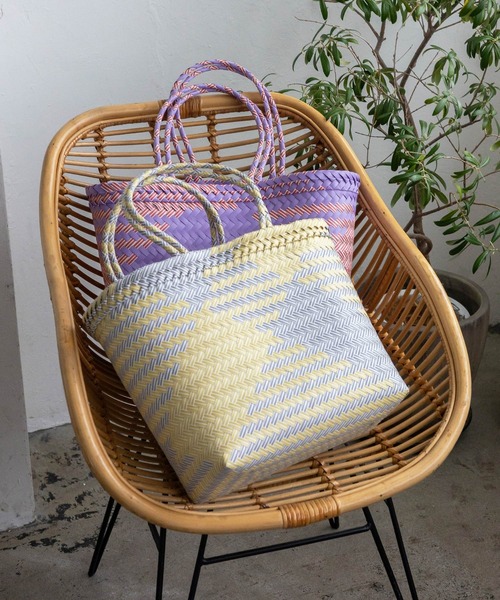 VitaFelice(ヴィータフェリーチェ)の「パサールバッグミックス(L) メルカド(かごバッグ・レディース・グリーン系/オレンジ/イエロー×グレー/ブルー系/パープル・FREE)」の6枚目の写真