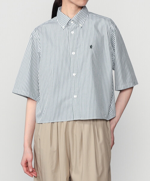 GYMPHLEX(ジムフレックス)の「Gymphlex | ショート ボタンダウン半袖シャツ STRIPE WOMEN(シャツ/ブラウス・レディース・グリーン系その他・14)」の1枚目の写真